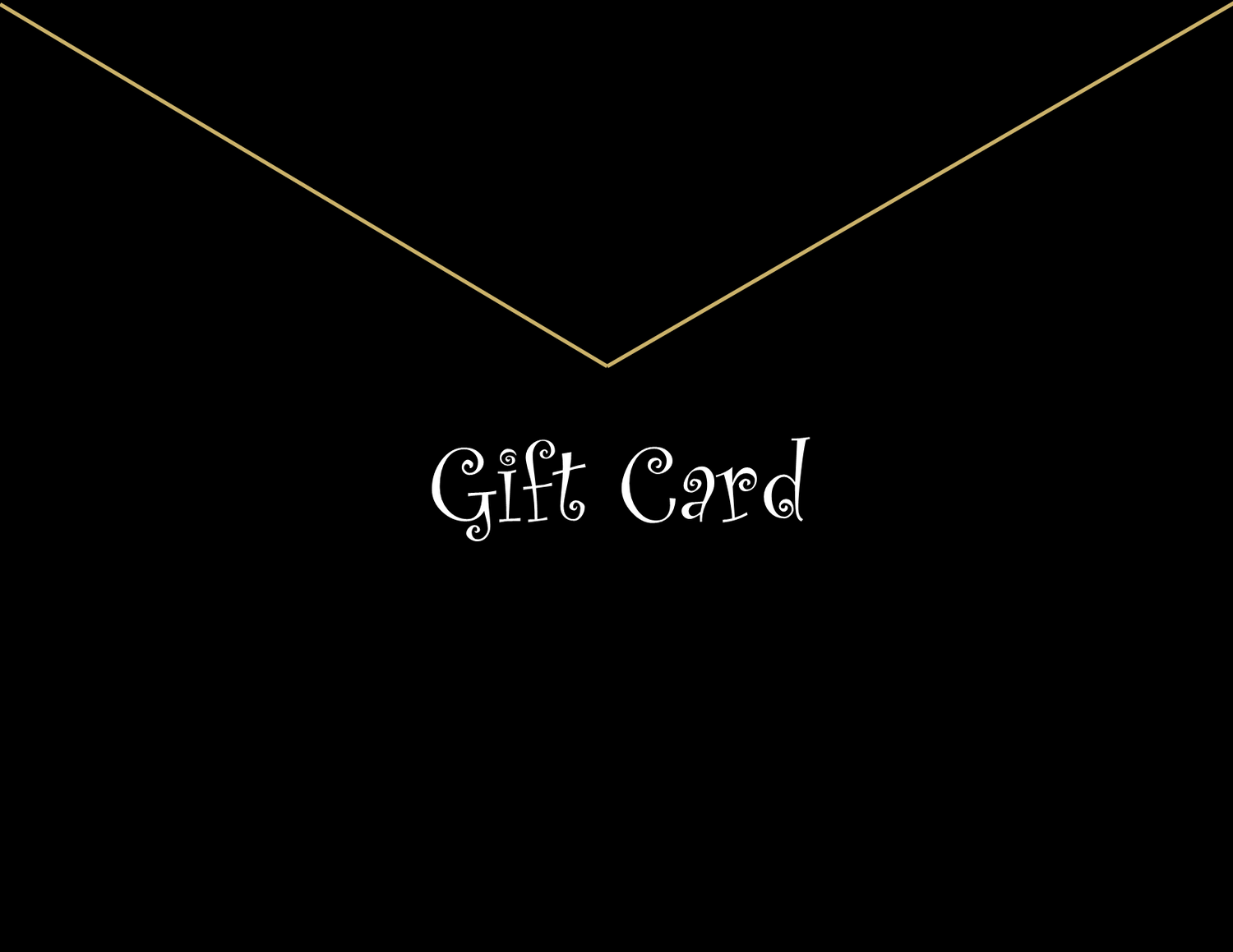 Gift Card written in white on black background with gold trim envelope design from Lucasta Candles 