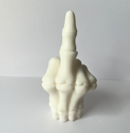 Lucasta skeletal middle finger wax melt, single product view on white background