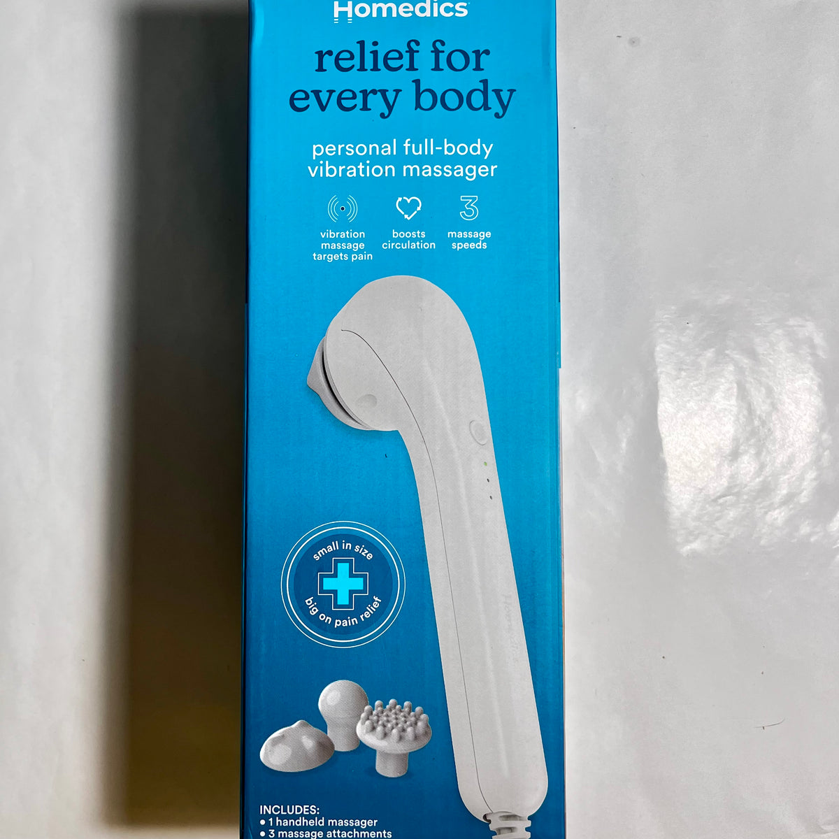 Front of HoMedics handheld personal massager packaging