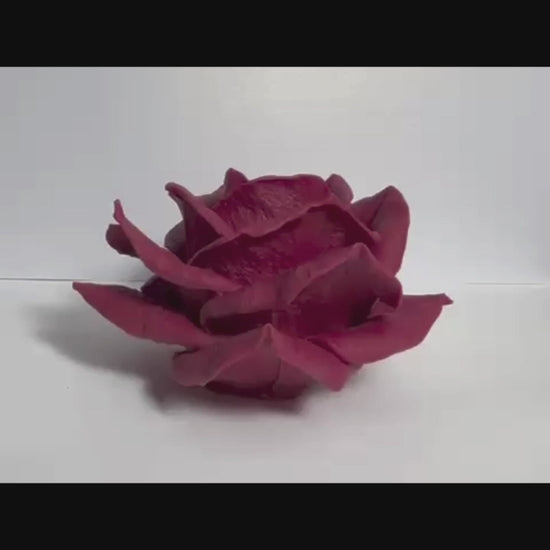 The Rose Parlor beeswax rose wax melts in all six colors — rotating 360-degree view showing petal depth, side profile, and finish detail