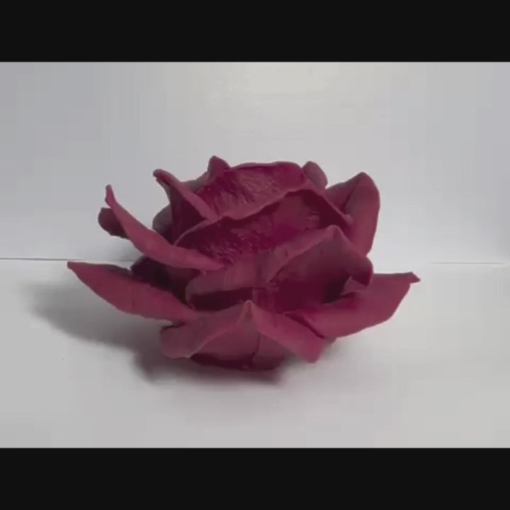 The Rose Parlor beeswax rose wax melts in all six colors — rotating 360-degree view showing petal depth, side profile, and finish detail