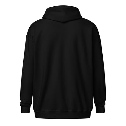 Back view of Lucasta Essentials black zip hoodie, flat product shot